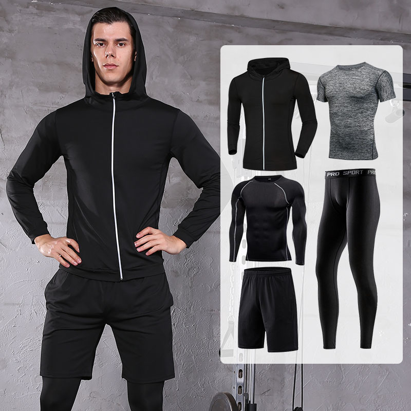 FDMM021-5 Pcs Män\\ Workout Clothes Set Fitness Suit Sportswear